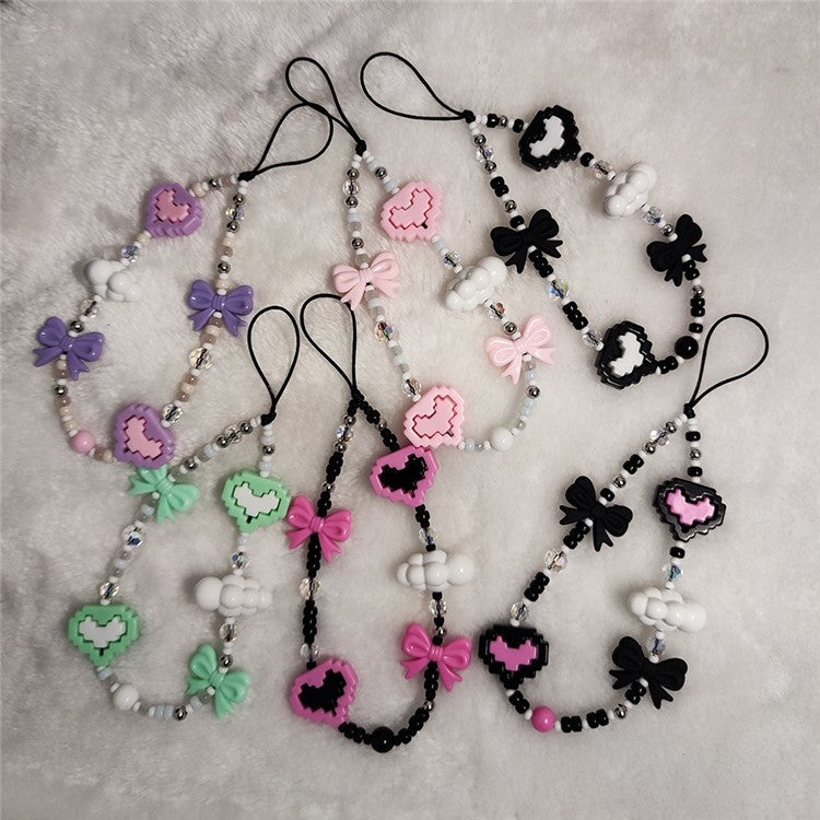 Beaded Phone Lanyard Heart Wrist Strap Bead Keychain Bracelet, Length: 16cm+5cm - SZ-A240005B