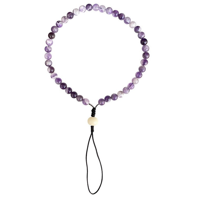 Bead Cell Phone Lanyard Wrist Strap Amethyst Phone Charm Beads Keychaint, Length: 25.2cm