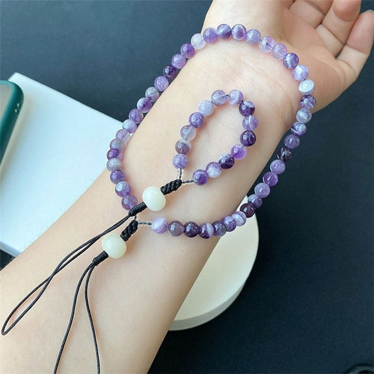 Bead Cell Phone Lanyard Wrist Strap Amethyst Phone Charm Beads Keychaint, Length: 25.2cm