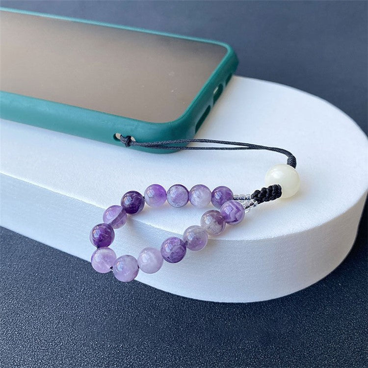 Bead Cell Phone Lanyard Wrist Strap Amethyst Phone Charm Beads Keychaint, Length: 25.2cm