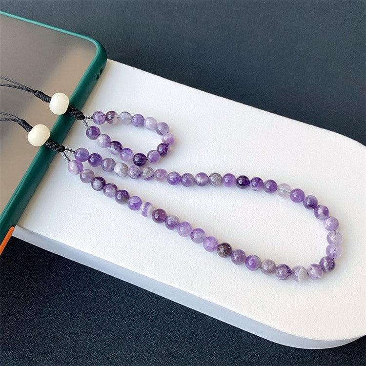 Bead Cell Phone Lanyard Wrist Strap Amethyst Phone Charm Beads Keychaint, Length: 25.2cm