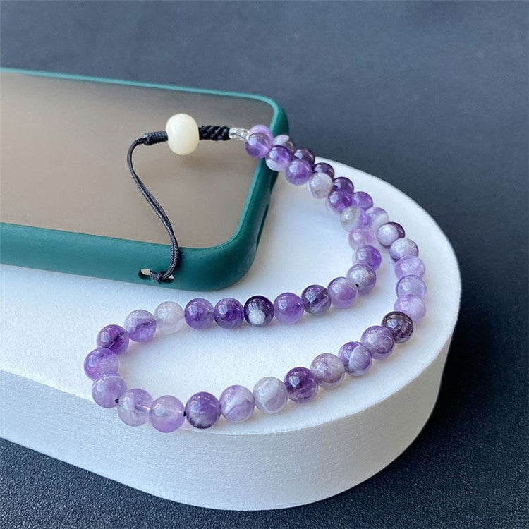 Bead Cell Phone Lanyard Wrist Strap Amethyst Phone Charm Beads Keychaint, Length: 25.2cm