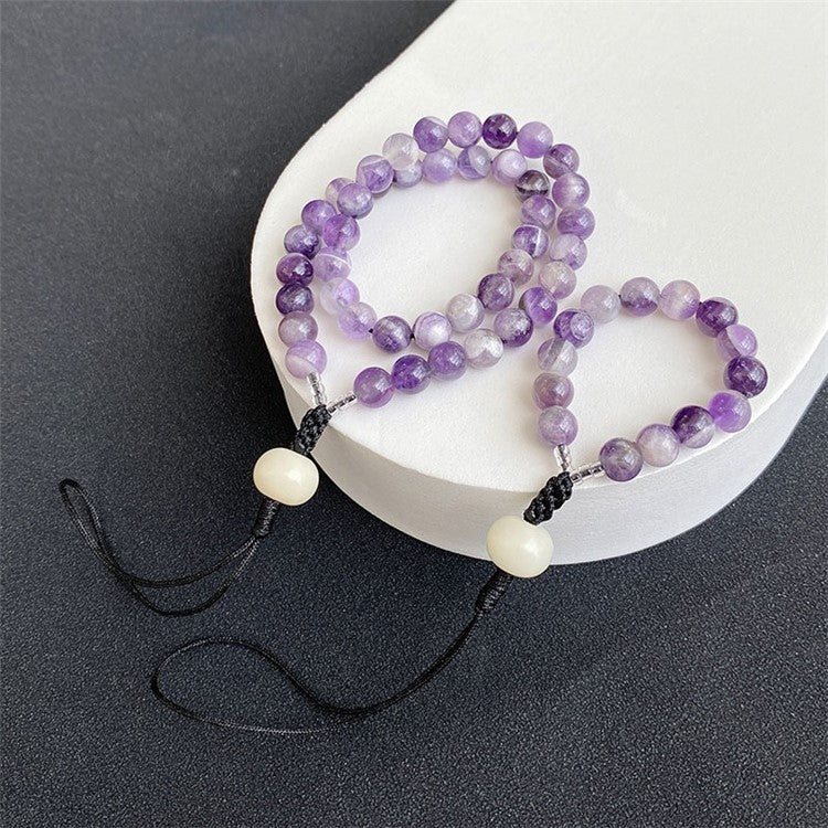 Bead Cell Phone Lanyard Wrist Strap Amethyst Phone Charm Beads Keychaint, Length: 25.2cm