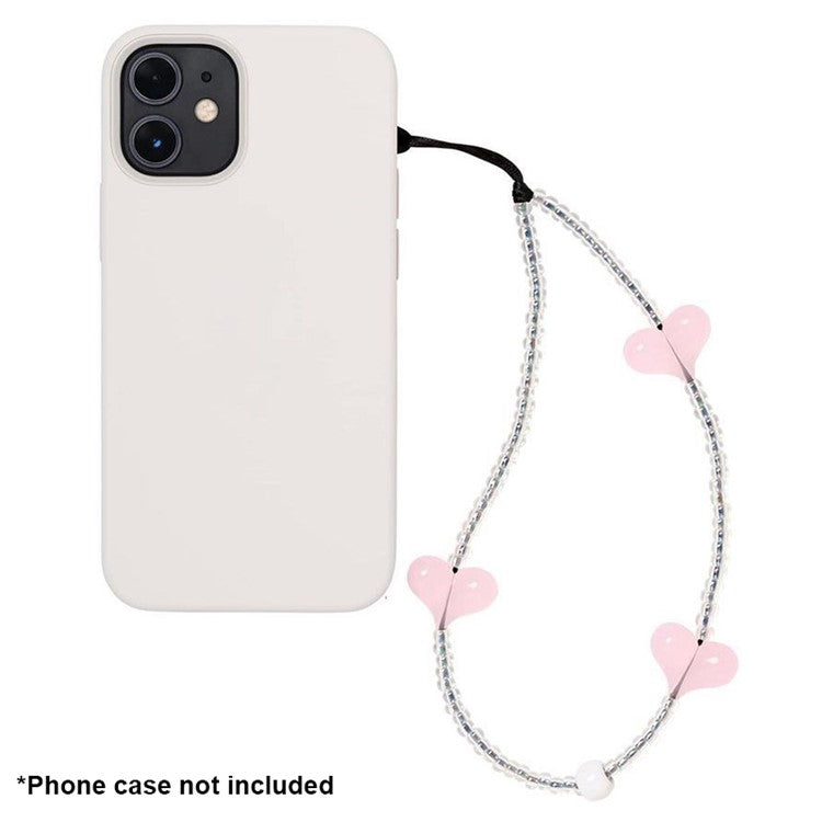 Beaded Phone Lanyard Glass Bead Heart Decor Phone Chain Anti-Lost, Length: 16cm+5cm - SZ-A210007I