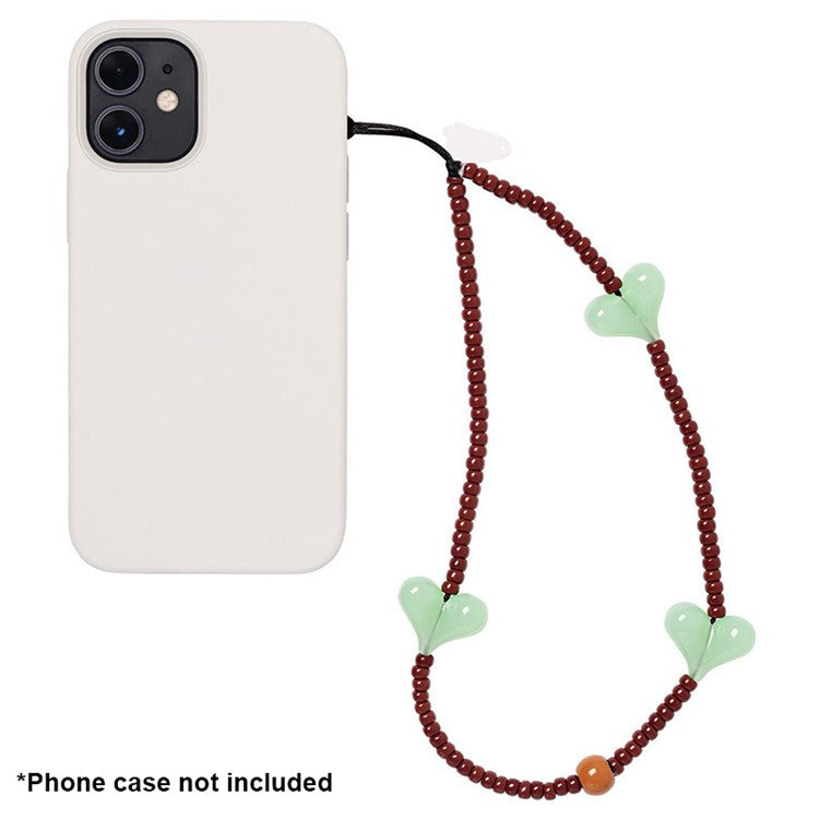 Beaded Phone Lanyard Glass Bead Heart Decor Phone Chain Anti-Lost, Length: 16cm+5cm - SZ-A210007B