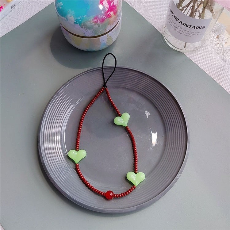 Beaded Phone Lanyard Glass Bead Heart Decor Phone Chain Anti-Lost, Length: 16cm+5cm - SZ-A210007B