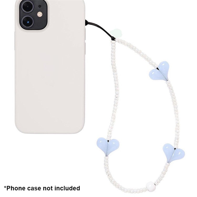 Beaded Phone Lanyard Glass Bead Heart Decor Phone Chain Anti-Lost, Length: 16cm+5cm - SZ-A210007D