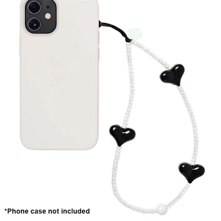 Beaded Phone Lanyard Glass Bead Heart Decor Phone Chain Anti-Lost, Length: 16cm+5cm - SZ-A210007E