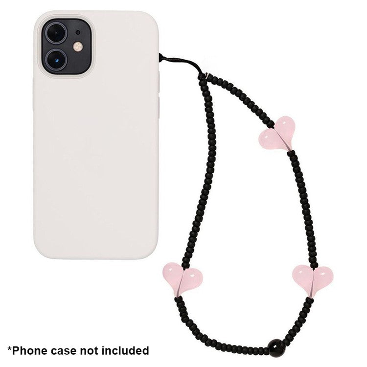 Beaded Phone Lanyard Glass Bead Heart Decor Phone Chain Anti-Lost, Length: 16cm+5cm - SZ-A210007M