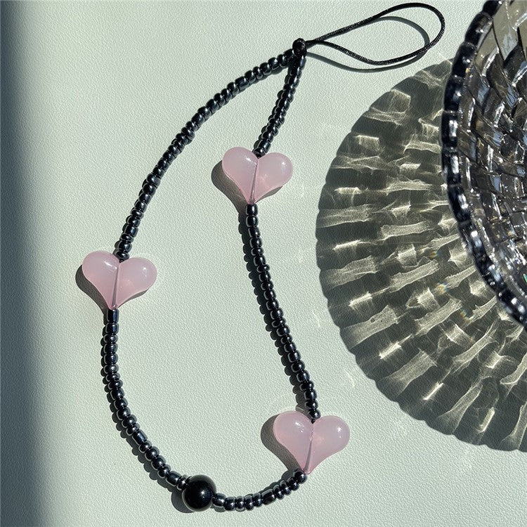 Beaded Phone Lanyard Glass Bead Heart Decor Phone Chain Anti-Lost, Length: 16cm+5cm - SZ-A210007M