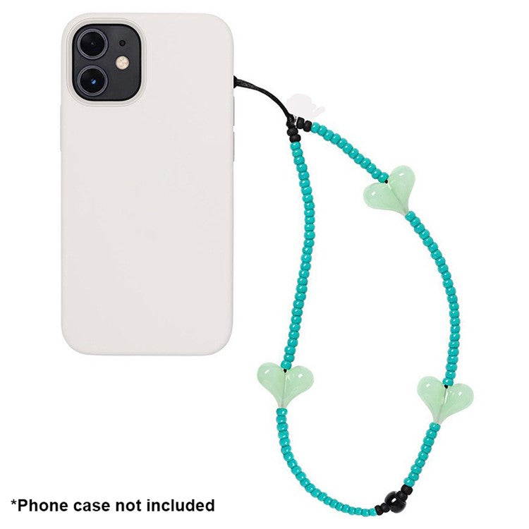 Beaded Phone Lanyard Glass Bead Heart Decor Phone Chain Anti-Lost, Length: 16cm+5cm - SZ-A210007F