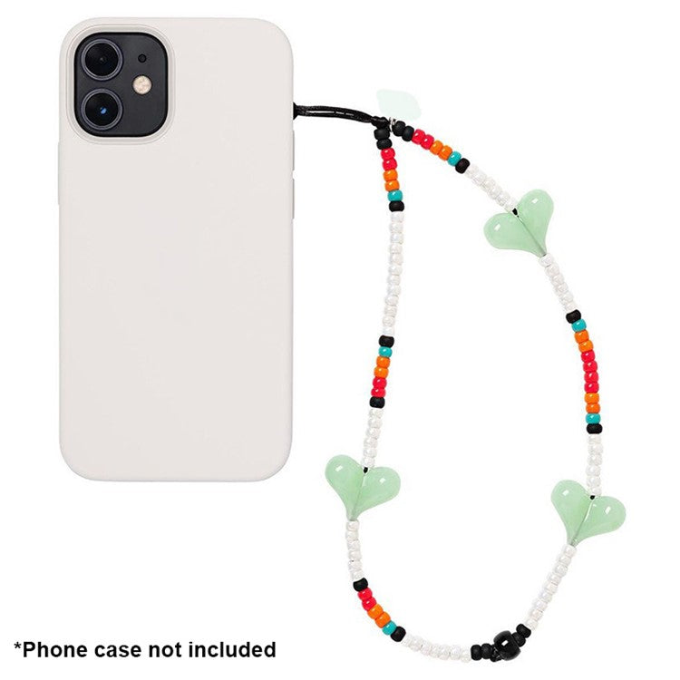 Beaded Phone Lanyard Glass Bead Heart Decor Phone Chain Anti-Lost, Length: 16cm+5cm - SZ-A210007G