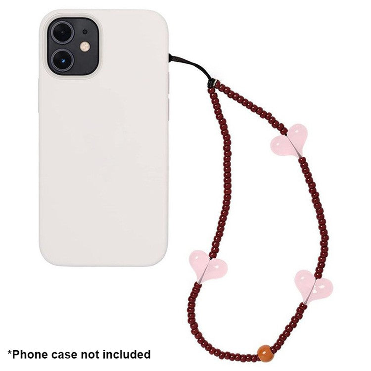 Beaded Phone Lanyard Glass Bead Heart Decor Phone Chain Anti-Lost, Length: 16cm+5cm - SZ-A210007K