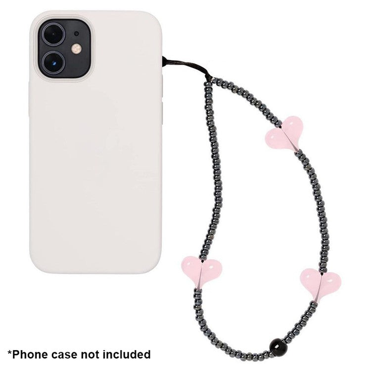 Beaded Phone Lanyard Glass Bead Heart Decor Phone Chain Anti-Lost, Length: 16cm+5cm - SZ-A210007J