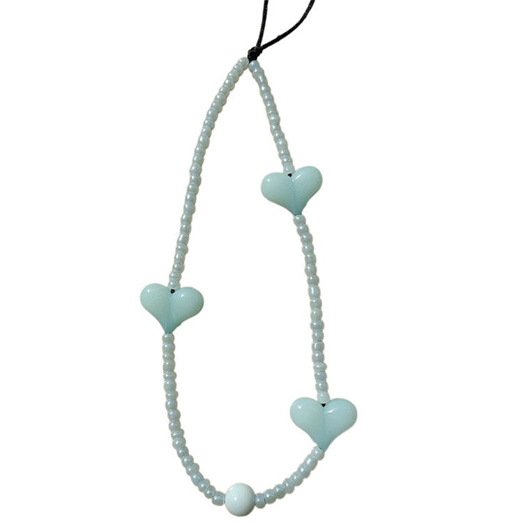 Beaded Phone Lanyard Glass Bead Heart Decor Phone Chain Anti-Lost, Length: 16cm+5cm - SZ-A210007L