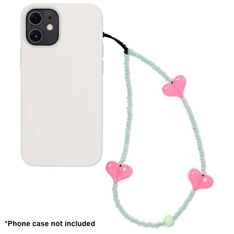 Beaded Phone Lanyard Glass Bead Heart Decor Phone Chain Anti-Lost, Length: 16cm+5cm - SZ-A210007T