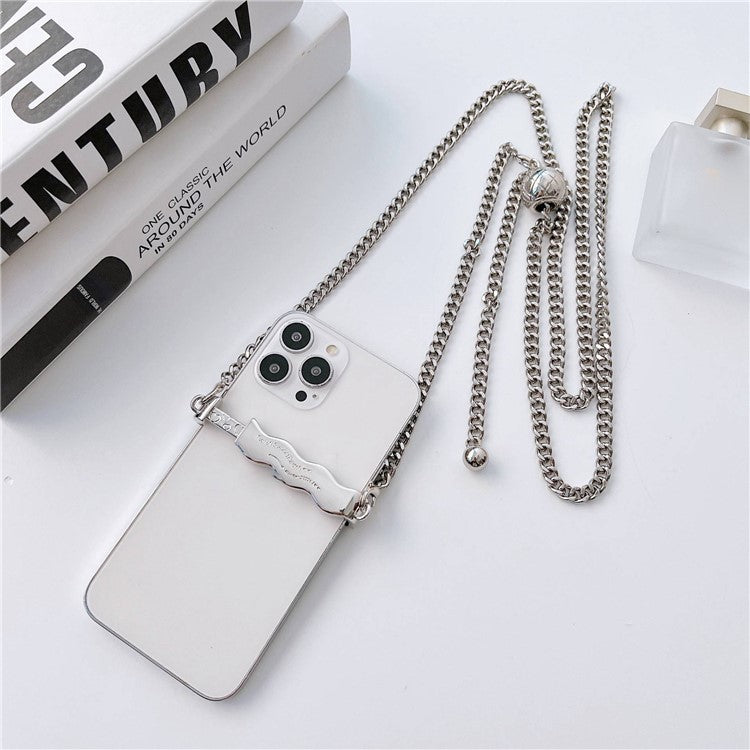 Universal Phone Crossbody Chain Back Clip Phone Metal Lanyard Neck Strap with Adjustable Round Bead