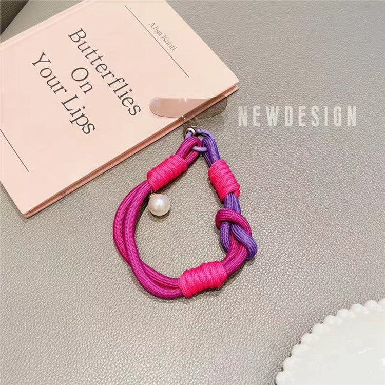 Phone Wrist Lanyard 30cm Nylon Wrist Strap Pearl Phone Charm with Tether Tab - Rose+Purple