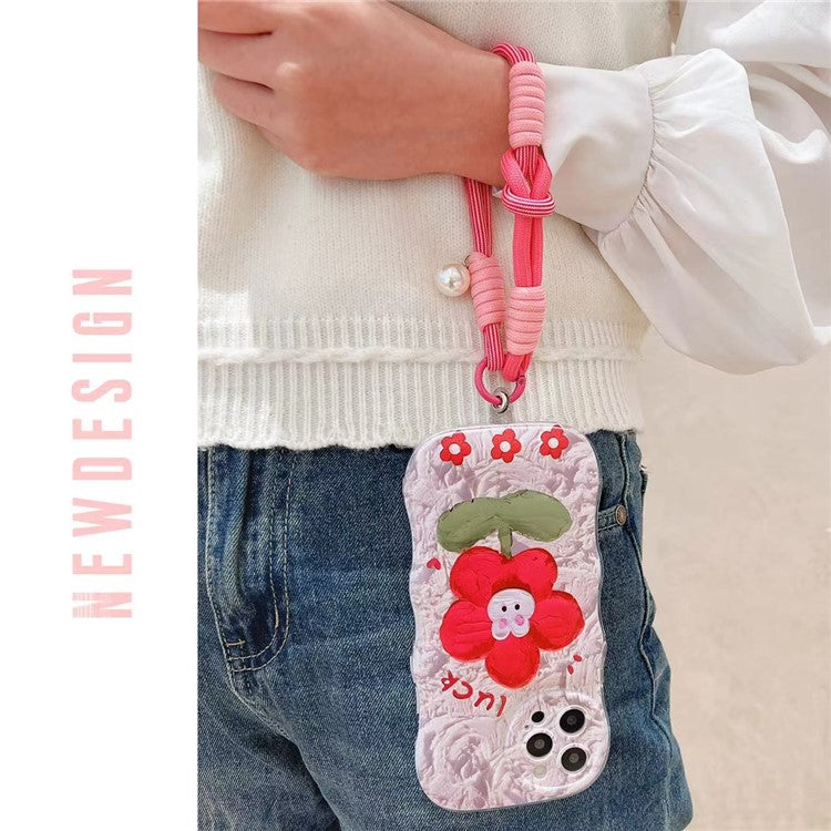 Phone Wrist Lanyard 30cm Nylon Wrist Strap Pearl Phone Charm with Tether Tab - Red+Grey