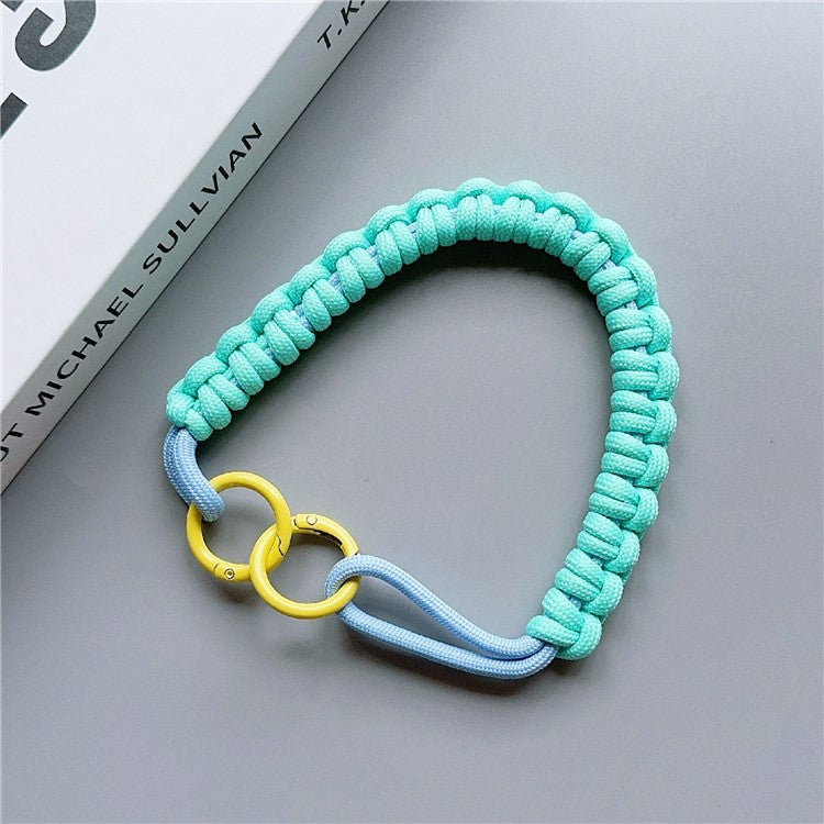 Phone Hand Wrist Strap Dual Ring 30cm Nylon Short Lanyard with Tether Tab - Green+Blue