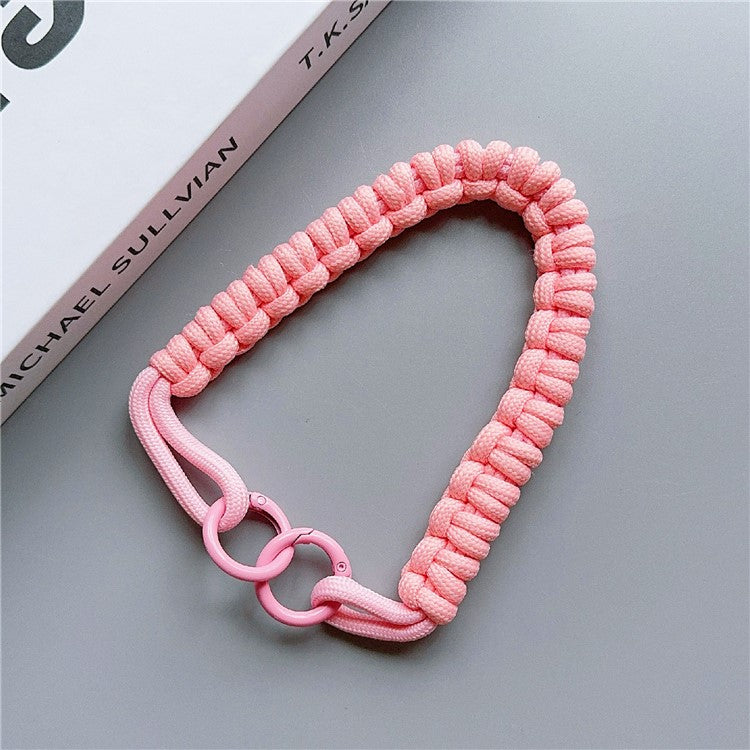 Phone Hand Wrist Strap Dual Ring 30cm Nylon Short Lanyard with Tether Tab - Pink