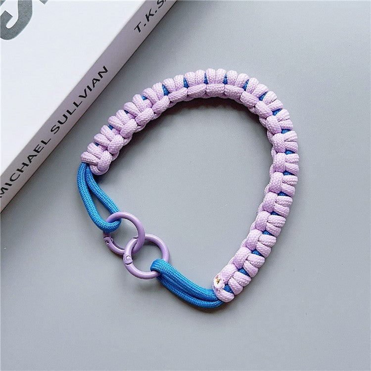 Phone Hand Wrist Strap Dual Ring 30cm Nylon Short Lanyard with Tether Tab - Purple+Blue