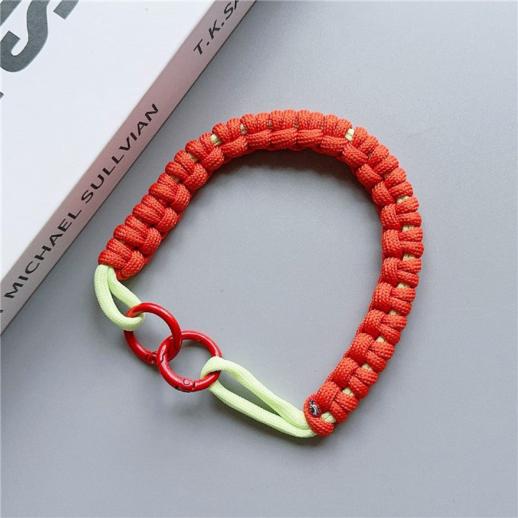 Phone Hand Wrist Strap Dual Ring 30cm Nylon Short Lanyard with Tether Tab - Red+Yellow