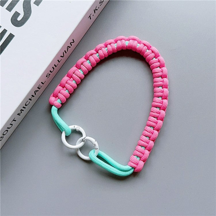 Phone Hand Wrist Strap Dual Ring 30cm Nylon Short Lanyard with Tether Tab - Rose+Green