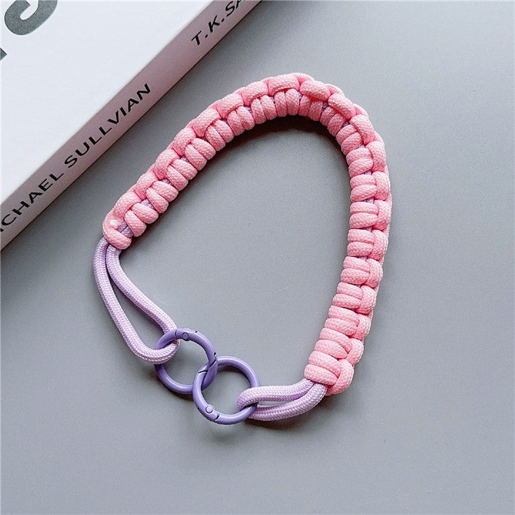 Phone Hand Wrist Strap Dual Ring 30cm Nylon Short Lanyard with Tether Tab - Pink+Purple