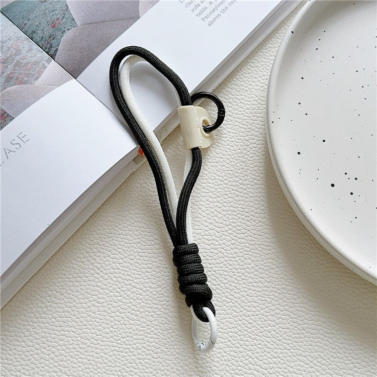 Phone Strap Dual-Layer Design 30cm Nylon Short Hand Lanyard with Tether Tab - Black+White