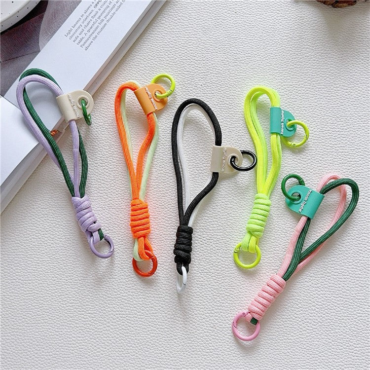 Phone Strap Dual-Layer Design 30cm Nylon Short Hand Lanyard with Tether Tab - Black+White