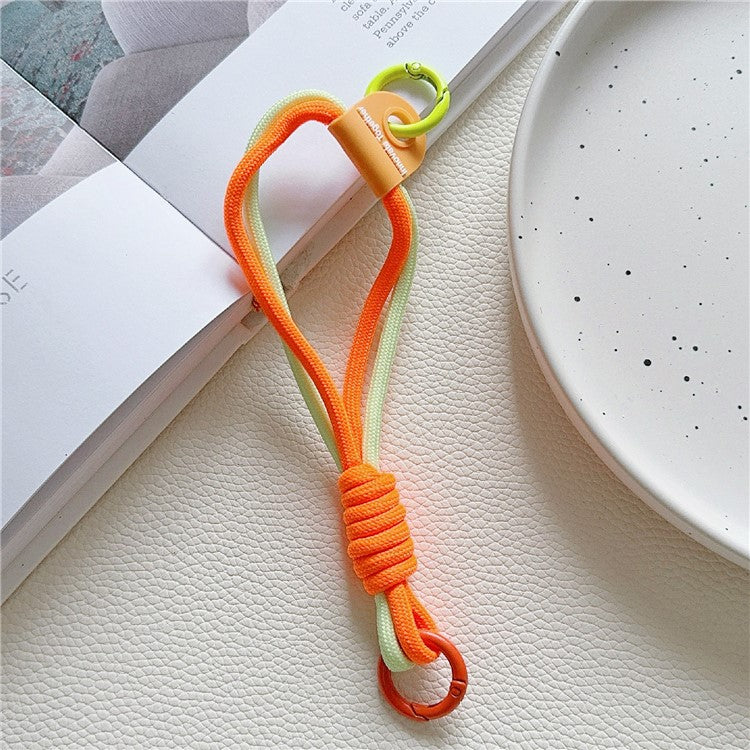 Phone Strap Dual-Layer Design 30cm Nylon Short Hand Lanyard with Tether Tab - Light Green+Orange