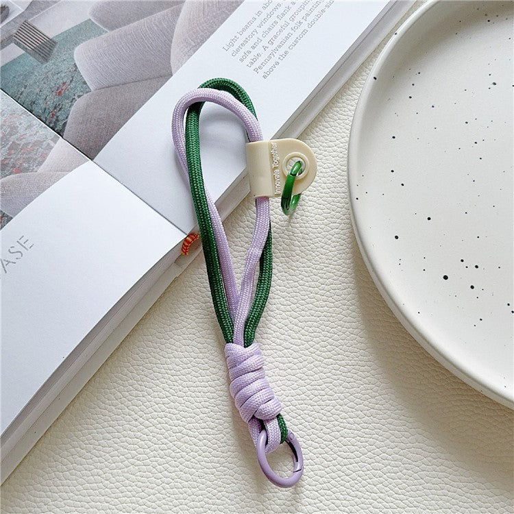 Phone Strap Dual-Layer Design 30cm Nylon Short Hand Lanyard with Tether Tab - Light Purple+Blackish Green