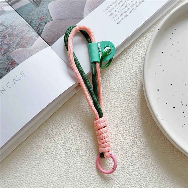 Phone Strap Dual-Layer Design 30cm Nylon Short Hand Lanyard with Tether Tab - Pink+Blackish Green