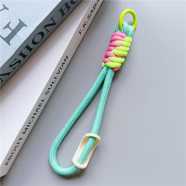 Phone Lanyard Wrist Strap 30cm Nylon Short Hand Lanyard with Tether Tab - Light Cyan+Pink+Green