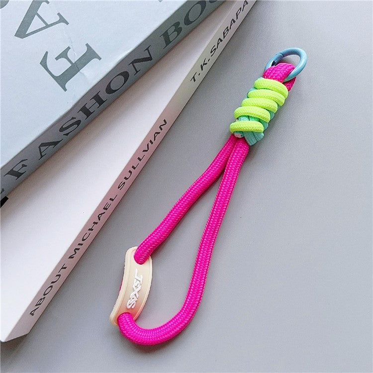 Phone Lanyard Wrist Strap 30cm Nylon Short Hand Lanyard with Tether Tab - Rose+Green