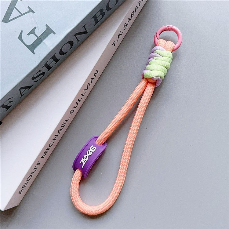 Phone Lanyard Wrist Strap 30cm Nylon Short Hand Lanyard with Tether Tab - Light Orange+Purple+Green