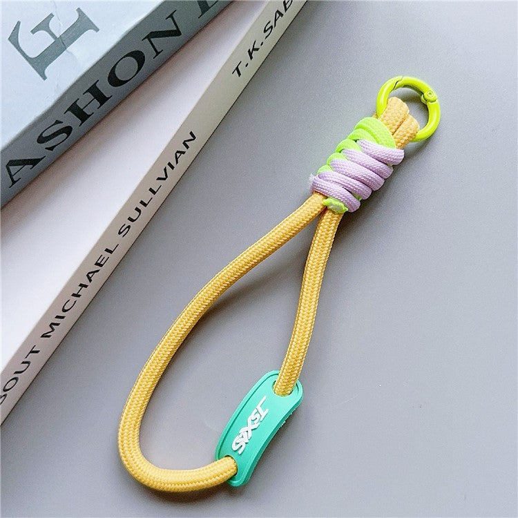 Phone Lanyard Wrist Strap 30cm Nylon Short Hand Lanyard with Tether Tab - Yellow+Green+Purple