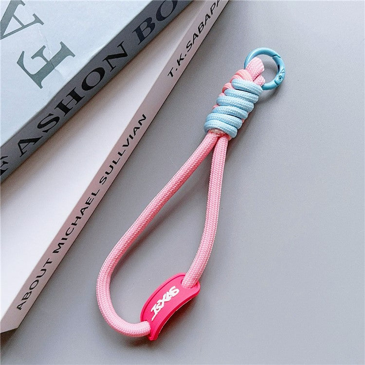 Phone Lanyard Wrist Strap 30cm Nylon Short Hand Lanyard with Tether Tab - Pink+Blue