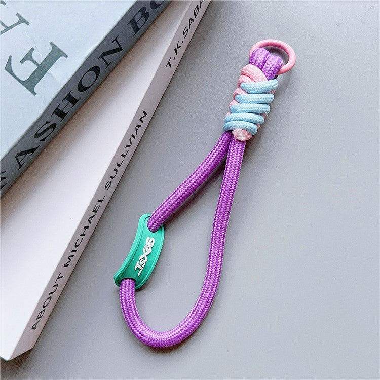 Phone Lanyard Wrist Strap 30cm Nylon Short Hand Lanyard with Tether Tab - Dark Purple+Pink+Blue