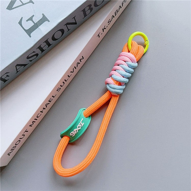 Phone Lanyard Wrist Strap 30cm Nylon Short Hand Lanyard with Tether Tab - Orange+Pink+Blue