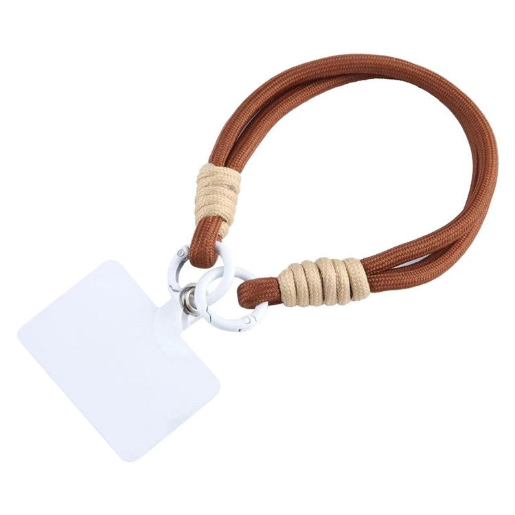 Phone Lanyard Dual-Strand Nylon 26cm Short Wrist Strap Hand Strap with Tether Tab - Brown+Khaki