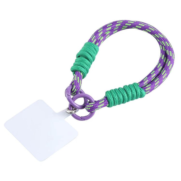 Phone Lanyard Dual-Strand Nylon 26cm Short Wrist Strap Hand Strap with Tether Tab - Purple Pattern+Green