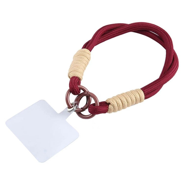 Phone Lanyard Dual-Strand Nylon 26cm Short Wrist Strap Hand Strap with Tether Tab - Wine Red+Khaki