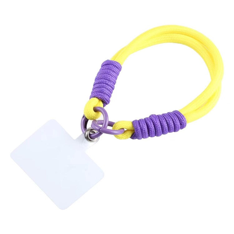 Phone Lanyard Dual-Strand Nylon 26cm Short Wrist Strap Hand Strap with Tether Tab - Yellow+Purple