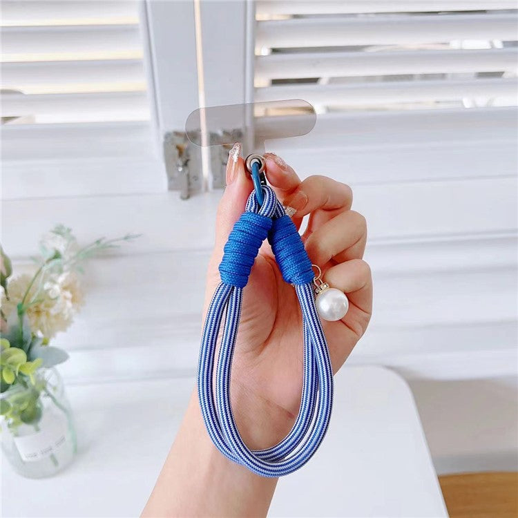 Phone Short Lanyard 30cm Wrist Strap Nylon Pearl Hand Strap with Tether Tab - Dark Blue