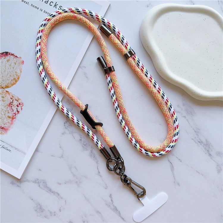 8mm Thick Phone Lanyard Adjustable Nylon Crossbody Strap with Tether Tab, Total Length: 140cm - Rainbow+Yellow