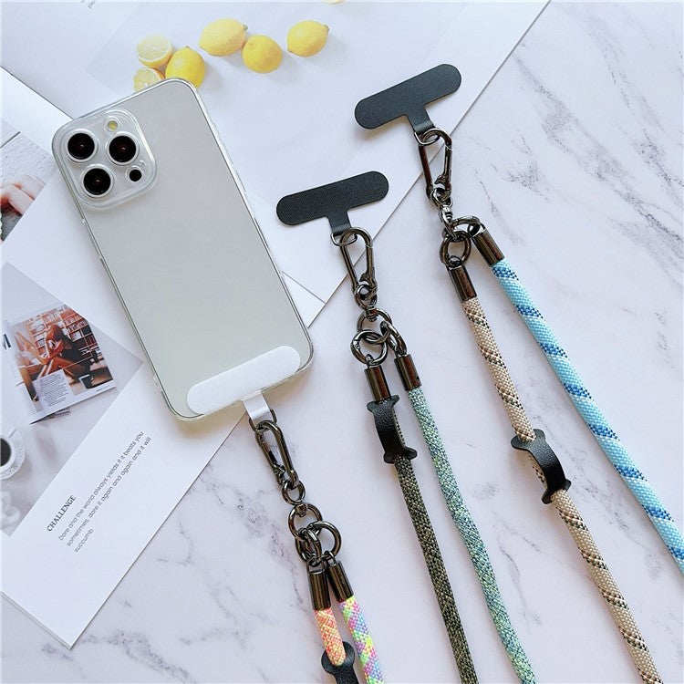 8mm Thick Phone Lanyard Adjustable Nylon Crossbody Strap with Tether Tab, Total Length: 140cm - Rainbow+Yellow