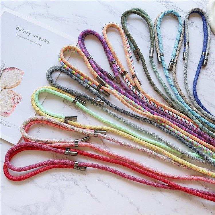 8mm Thick Phone Lanyard Adjustable Nylon Crossbody Strap with Tether Tab, Total Length: 140cm - Rainbow+Yellow