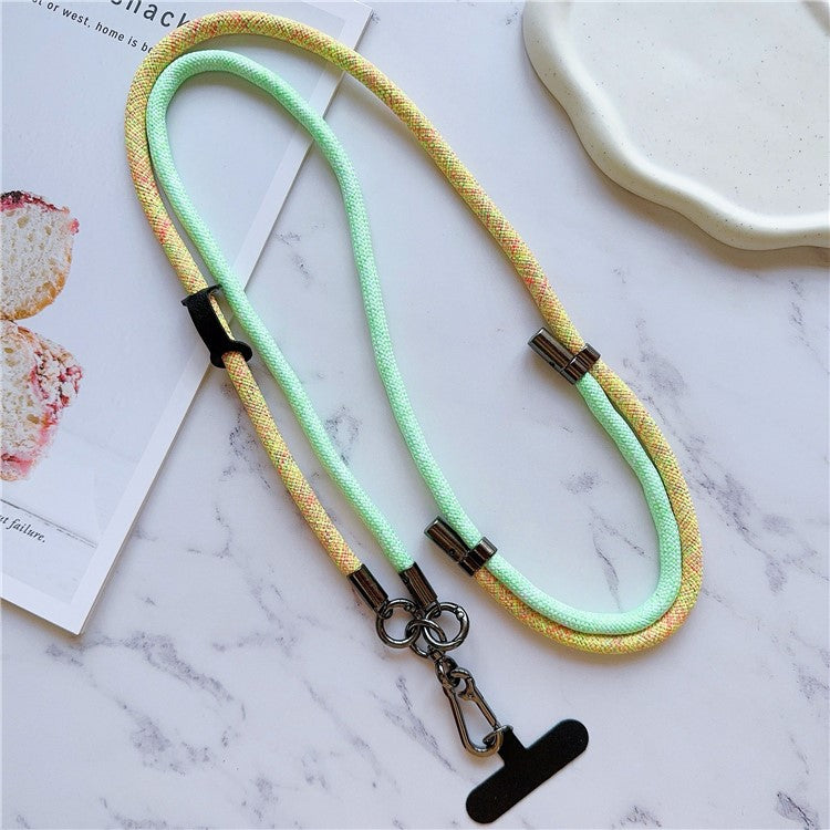 8mm Thick Phone Lanyard Adjustable Nylon Crossbody Strap with Tether Tab, Total Length: 140cm - Yellow+Green